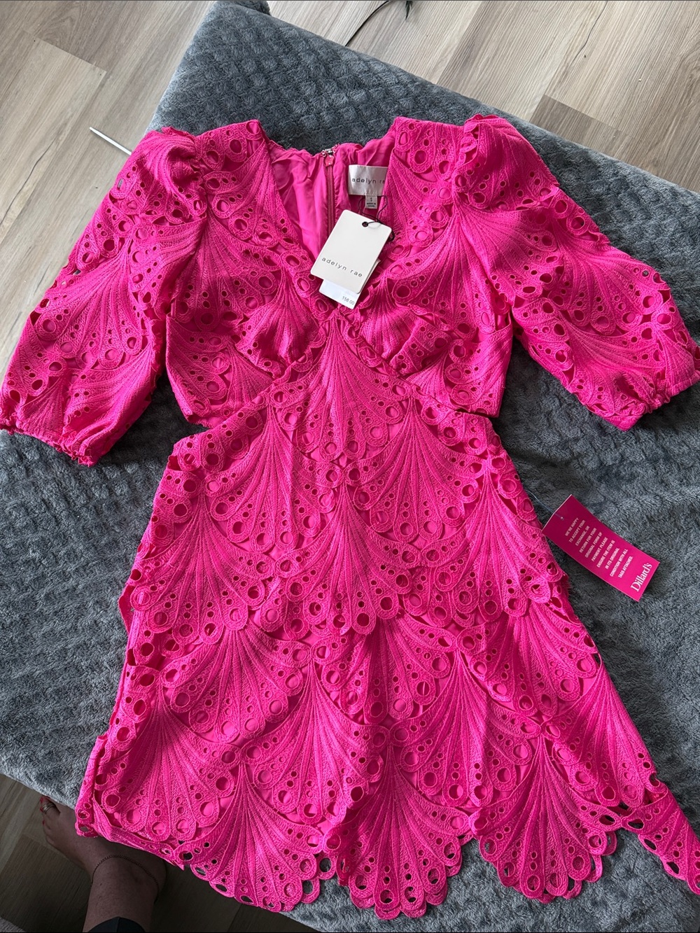Adelyn Rae Bright Pink Eyelet Dress NWT